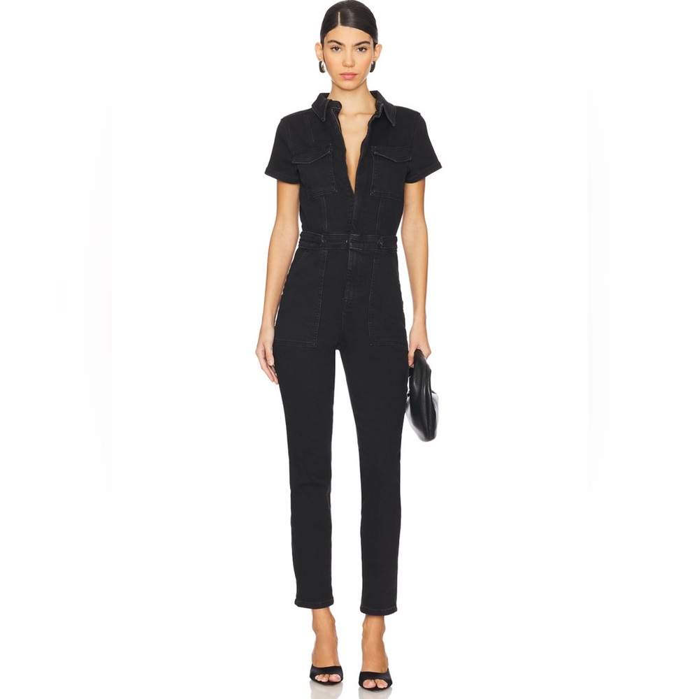 Good American Fit For Success Denim Jumpsuit in Black367 Size 0